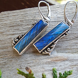 Ezüst Ag925 Labradorit fülbevaló - ékszer - fülbevaló - lógó fülbevaló - Meska.hu