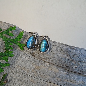 Ezüst Ag925 Labradorit fülbevaló - ékszer - fülbevaló - lógó fülbevaló - Meska.hu