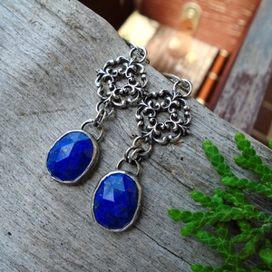 Ezüst  fülbevaló Ag925 Lapis Lazuli Rozet - ékszer - fülbevaló - lógó fülbevaló - Meska.hu