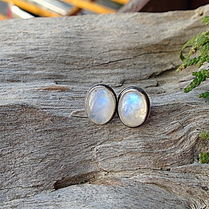 Ezüst Pötty  fülbevaló Ag925 Holdkő (Rainbow Moonstone) - Meska.hu