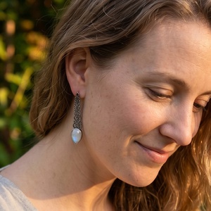 Ezüst Pötty  fülbevaló Ag925 Holdkő (Rainbow Moonstone) - ékszer - fülbevaló - pötty fülbevaló - Meska.hu