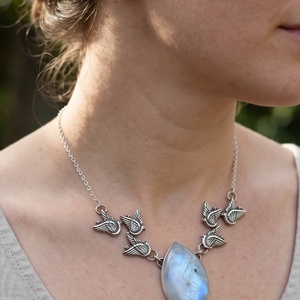 Ezüst nyaklánc Ag925/1000  Holdkő (Rainbow Moonstone) - ékszer - nyaklánc - medálos nyaklánc - Meska.hu