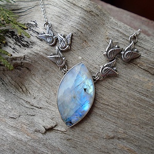Ezüst nyaklánc Ag925/1000  Holdkő (Rainbow Moonstone) - Meska.hu