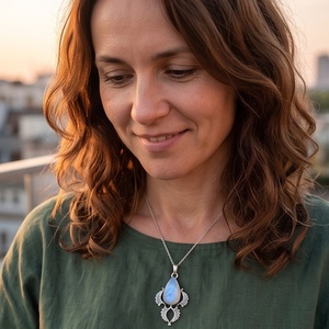 Ezüst medál Ag925/1000  Holdkő (Rainbow Moonstone) - ékszer - nyaklánc - medál - Meska.hu