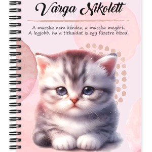 Személyre szabható - Szürke pici cica mintás A5-ös füzet, Otthon & Életmód, Papír, írószer, Jegyzetfüzet & Napló, , MESKA