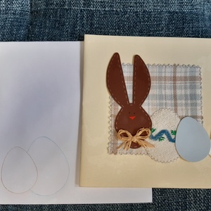 Húsvéti képeslap barna nyuszival, hímzett tojással - Meska.hu