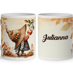 Névvel kérhető - Őszi manó lány és az alma mintás bögre - Meska.hu