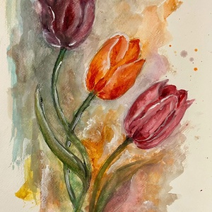 Tulipánok, akvarell, Művészet, Festmény, Akvarell, Festészet, MESKA