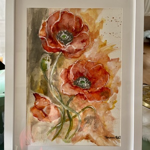 Lángoló pipacsok akvarell festmény, Művészet, Festmény, Akvarell, Festészet, Festett tárgyak, MESKA