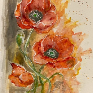 Lángoló pipacsok akvarell festmény - művészet - festmény - akvarell - Meska.hu