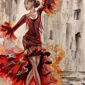 Tűztánc, akvarellfestmény, Művészet, Festmény, Akvarell, Festészet, MESKA