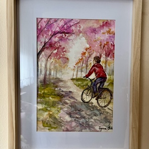 Virágzó út akvarell festmény, Művészet, Festmény, Akvarell, Festészet, MESKA