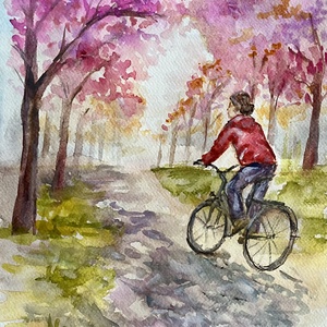 Virágzó út akvarell festmény - művészet - festmény - akvarell - Meska.hu