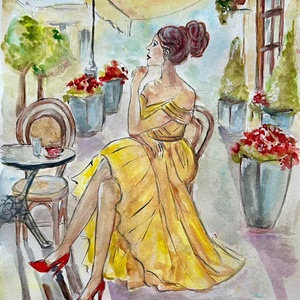 Nyári délután-akvarell festmény, Művészet, Festmény, Akvarell, Festészet, MESKA