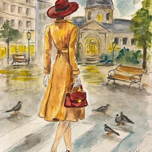 Stílus és csend-Akvarell festmény, Művészet, Festmény, Akvarell, Festészet, Hímzés, MESKA