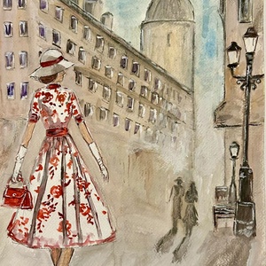 Nagyvárosi elegancia-Akvarell festmény, Művészet, Festmény, Akvarell, Festészet, MESKA