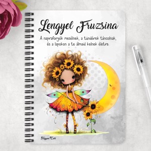 Személyre szabható - Bájos Napraforgós tündérlány mintás A5-ös füzet - otthon & életmód - papír, írószer - jegyzetfüzet & napló - Meska.hu