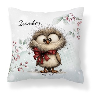 Névvel kérhető - Cuki téli bagoly masnival mintás párna, Otthon & Életmód, Lakástextil, Párna & Párnahuzat, Díszpárna (belsővel együtt), , MESKA