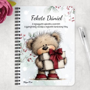 Személyre szabható - Cuki téli maci ajándékkal mintás A6-os füzet - otthon & életmód - papír, írószer - jegyzetfüzet & napló - Meska.hu