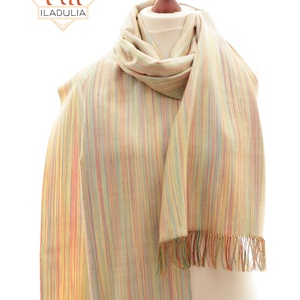 100% natúr hernyóselyem kézi szőttes sál, gyöngyös selyem rojttal - Meska.hu