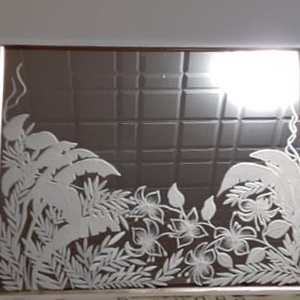 Pálmaleveles kézzel gravirozott tükör - otthon & életmód - dekoráció - tükör - Meska.hu