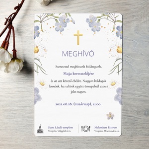 Lila virágos keresztelő meghívó - (ajándék borítékkal) lányos / lányoknak - otthon & életmód - papír, írószer - ajándékozás kellékei - meghívó - Meska.hu