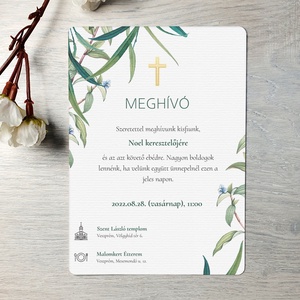 Greenery keresztelő meghívó (ajándék borítékkal) -  unisex - otthon & életmód - papír, írószer - ajándékozás kellékei - meghívó - Meska.hu