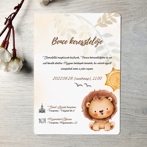 Oroszlános keresztelő meghívó (ajándék borítékkal) - unisex, kislány, kisfiú - otthon & életmód - papír, írószer - ajándékozás kellékei - meghívó - Meska.hu