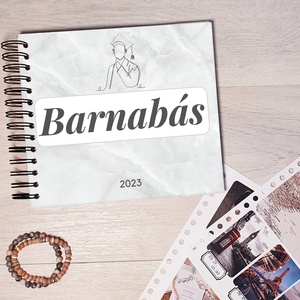 Ballagási emlékkönyv, napló, Scrapbook szürke - névre szóló, fiúnak - Meska.hu