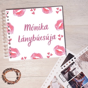 Lánybúcsús emlékkönyv, fotóalbum, napló, Scrapbook (rózsaszín, csók) - névre szóló - Meska.hu