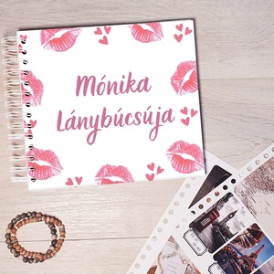 Lánybúcsús emlékkönyv, fotóalbum, napló, Scrapbook (rózsaszín, csók) - névre szóló, Esküvő, Lánybúcsú, Fotó, grafika, rajz, illusztráció, Papírművészet, Meska