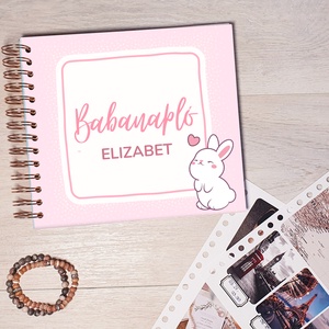 Babanapló, baba könyv,  babváró ajándék, baba album, megérkeztem, lányos, rózsaszín, nyuszis, Otthon & Életmód, Papír, írószer, Babanapló, Fotó, grafika, rajz, illusztráció, Papírművészet, MESKA