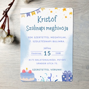 Kék csillagos szülinapi meghívó (ajándék borítékkal) / születésnap / szülinap / személyre szóló- fiús születésnapra - otthon & életmód - papír, írószer - ajándékozás kellékei - meghívó - Meska.hu