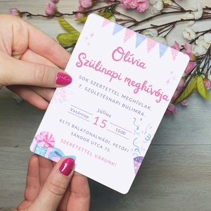 Rózsaszín - lila  szülinapi meghívó (ajándék borítékkal) / születésnap / szülinap / személyre szóló- lányos/lány , Otthon & Életmód, Papír, írószer, Meghívó, Ajándékozás kellékei, Fotó, grafika, rajz, illusztráció, Papírművészet, MESKA