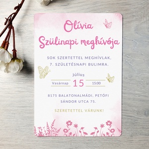 Rózsaszín pillangós szülinapi meghívó (ajándék borítékkal) / születésnap / szülinap / személyre szóló- lányos/lány  - otthon & életmód - papír, írószer - ajándékozás kellékei - meghívó - Meska.hu