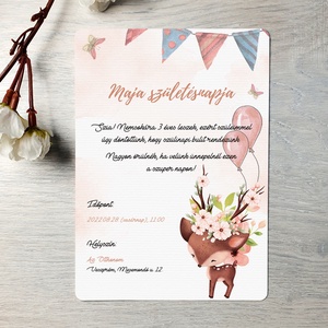 Őzike virágkoszorúval 1. grafika szülinapi meghívó (ajándék borítékkal) - lányos születésnapra - otthon & életmód - papír, írószer - ajándékozás kellékei - meghívó - Meska.hu
