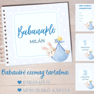 Babaváró csomag - kék - /Babanapló + mérföldkő kártyák/ -  babváró ajándék, megérkeztem, , Otthon & Életmód, Papír, írószer, Babanapló, Fotó, grafika, rajz, illusztráció, Papírművészet, MESKA