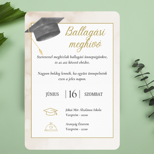 Iskolai Ballagási meghívó / Diplomaosztó meghívó - Barna, kalapos, Otthon & Életmód, Papír, írószer, Meghívó, Ajándékozás kellékei, Fotó, grafika, rajz, illusztráció, Papírművészet, MESKA