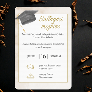 Iskolai Ballagási meghívó / Diplomaosztó meghívó - Barna, kalapos - otthon & életmód - papír, írószer - ajándékozás kellékei - meghívó - Meska.hu