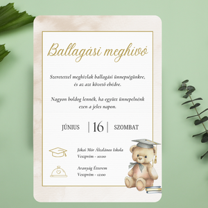 Iskolai Ballagási meghívó / Diplomaosztó meghívó - Barna, macis, Otthon & Életmód, Papír, írószer, Meghívó, Ajándékozás kellékei, Fotó, grafika, rajz, illusztráció, Papírművészet, MESKA