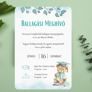 Iskolai Ballagási meghívó / Diplomaosztó meghívó - Türkiz, macis - otthon & életmód - papír, írószer - ajándékozás kellékei - meghívó - Meska.hu