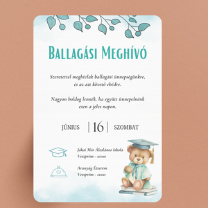 Iskolai Ballagási meghívó / Diplomaosztó meghívó - Türkiz, macis - otthon & életmód - papír, írószer - ajándékozás kellékei - meghívó - Meska.hu
