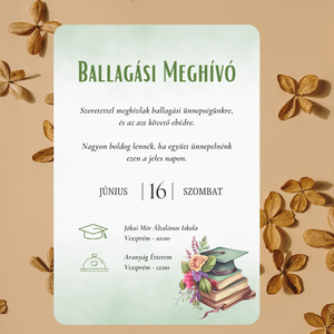 Iskolai Ballagási meghívó / Diplomaosztó meghívó - Zöld, könyves - otthon & életmód - papír, írószer - ajándékozás kellékei - meghívó - Meska.hu