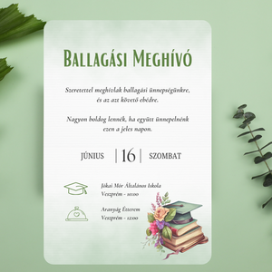 Iskolai Ballagási meghívó / Diplomaosztó meghívó - Zöld, könyves - otthon & életmód - papír, írószer - ajándékozás kellékei - meghívó - Meska.hu