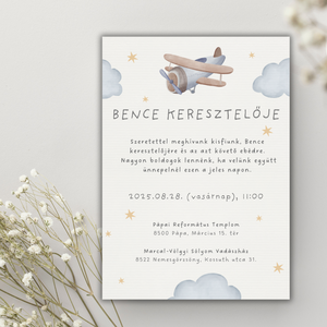 Keresztelő meghívó - repülős  - ajándék borítékkal , Otthon & Életmód, Papír, írószer, Meghívó, Ajándékozás kellékei, Fotó, grafika, rajz, illusztráció, Papírművészet, MESKA