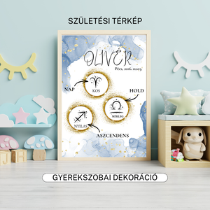 Személyre szabott Nap  Hold  Aszcendens poszter  Csillagjegyes születési térkép  Egyedi ajándék  Letölthető nyomtat - otthon & életmód - dekoráció - kép & falikép - poszter - Meska.hu