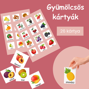 Gyümölcsös tanulókártyák  nyomtatható, PDF, Játék & Sport, Táblajáték és Kártyajáték, Kártya, Fotó, grafika, rajz, illusztráció, MESKA