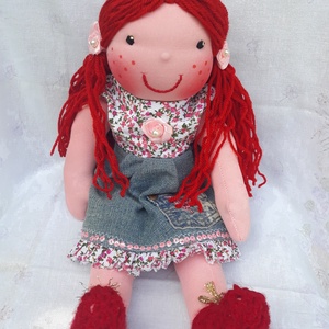 Waldorf jellegű lány baba farmer ruhában; Rongybaba; Játékbaba; Textilbaba, Játék & Sport, Baba & babaház, Öltöztethető baba, Baba-és bábkészítés, Varrás, MESKA