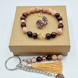 Hálókő, aventurin, hematit, vörös tigrisszem karkötő szett Swarovski Cosmic Bead-el  - Meska.hu