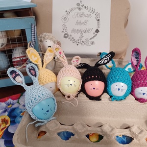 Nyuszifüles tojássapka , Ruha & Divat, Sál, Sapka, Kendő, Sapka, Horgolás, MESKA